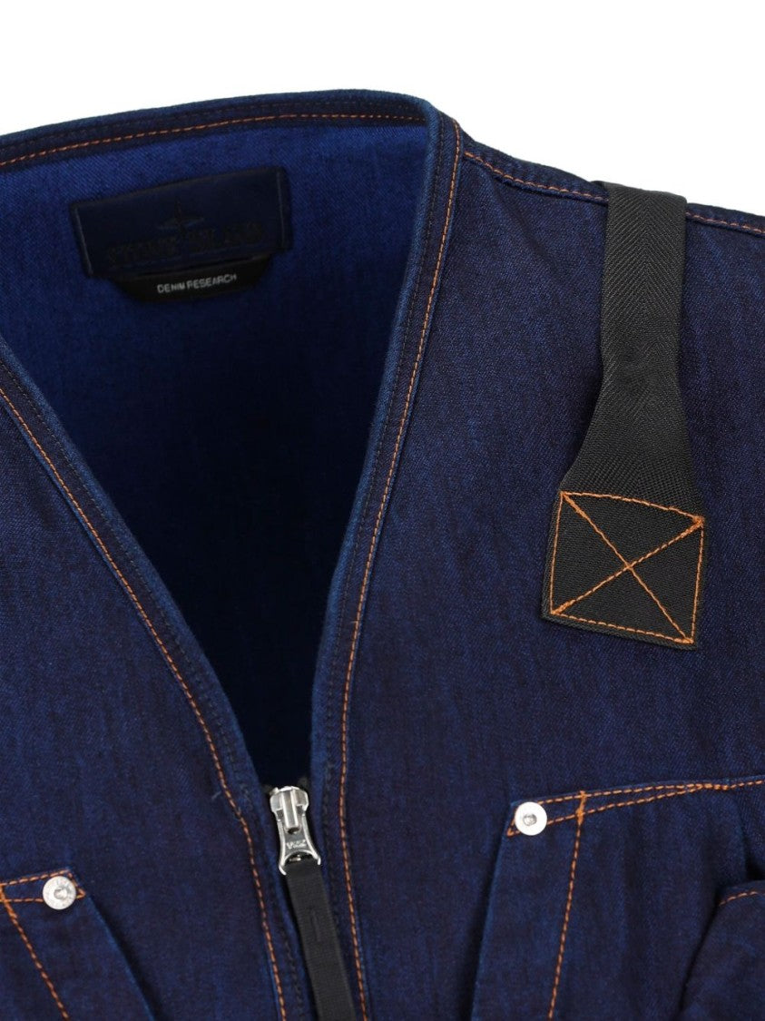 Stone Island Ultralight Indigo Denim Jacket With Functional Pockets