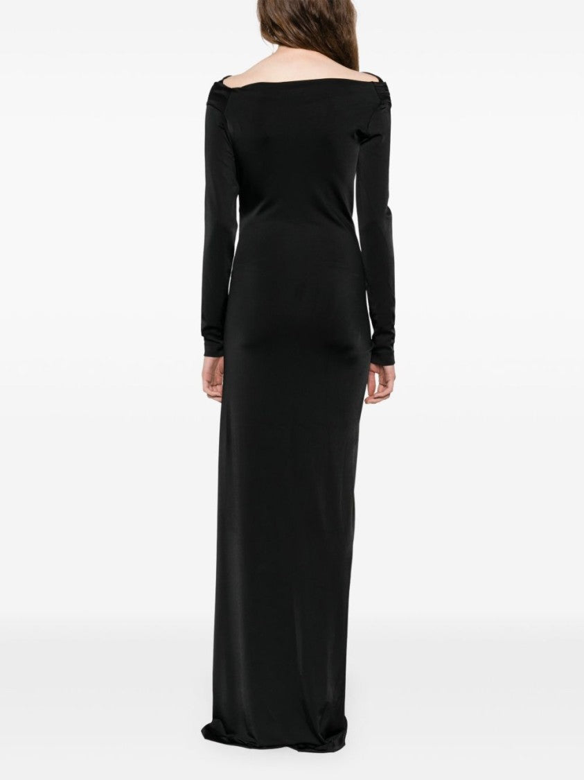 Victoria Beckham Floor-Length Black Dress With Off-The-Shoulder Neckline
