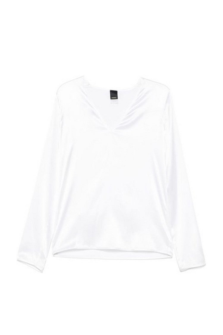 Pinko V-Neck Long Sleeve Silk-Elastan Blend Shirt