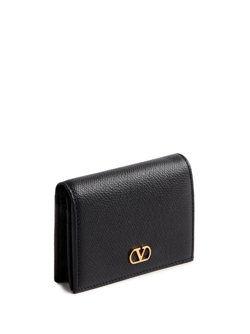 Valentino Textured Leather Flap French Vlogo Wallet