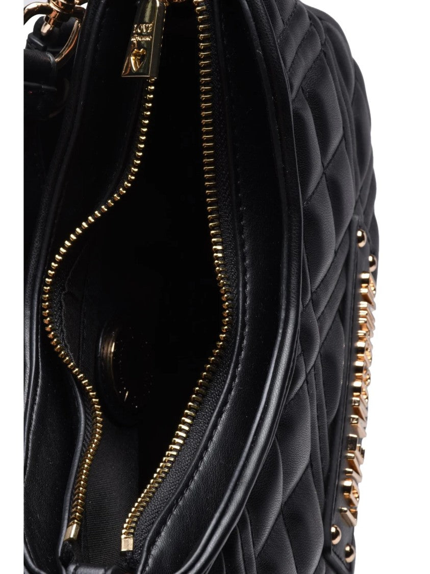 Love Moschino Black Polyurethane Zip Shoulder Bag