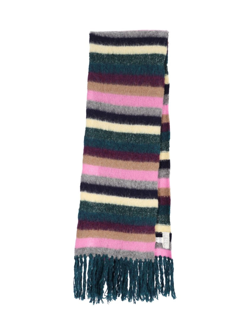 Erl Textured Multicolor Knitted Scarf With Fringed Ends