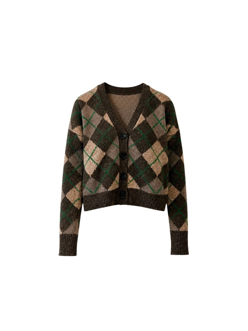 Weekend Wkdabile Cropped Argyle Wool Cardigan