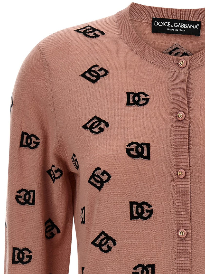 Dolce & Gabbana Wool And Silk Blend Cardigan With Dg Monogram Jacquard