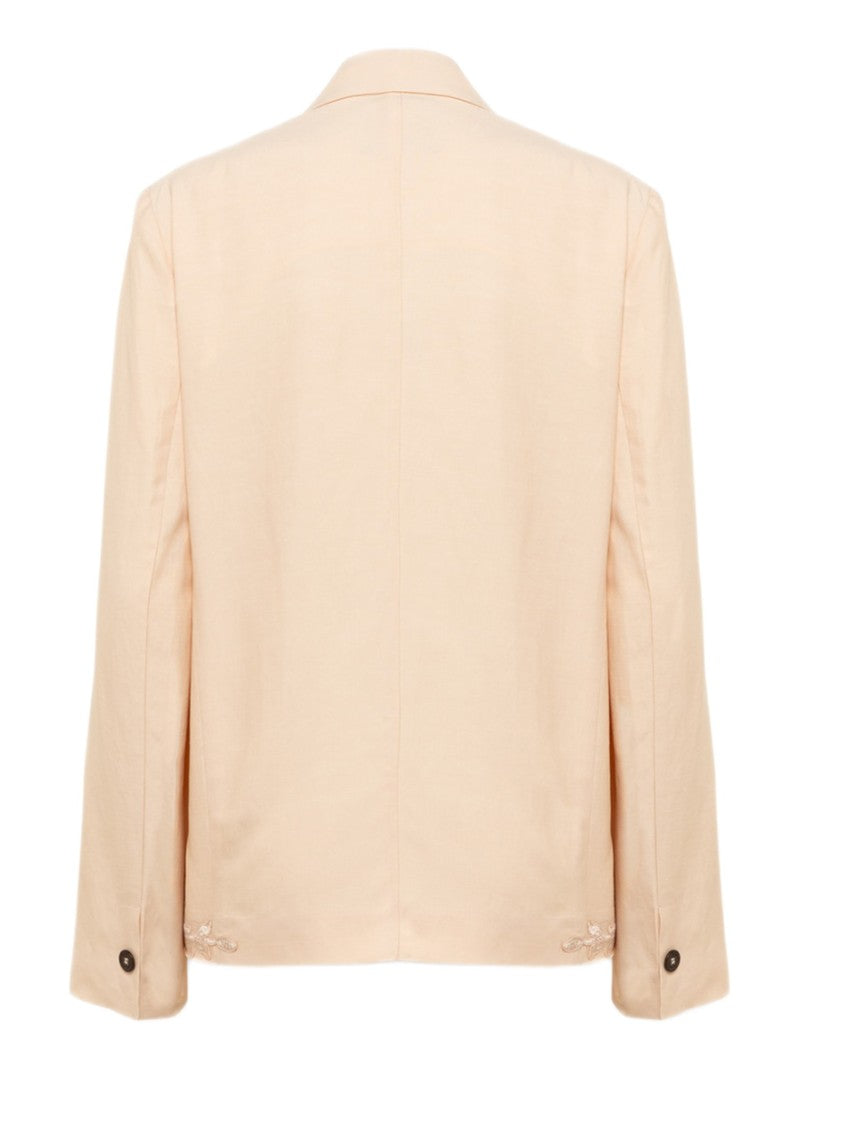 Blugirl Boxy Linen-Viscose Satin Jacket With Belt And Floral Lace Detailing