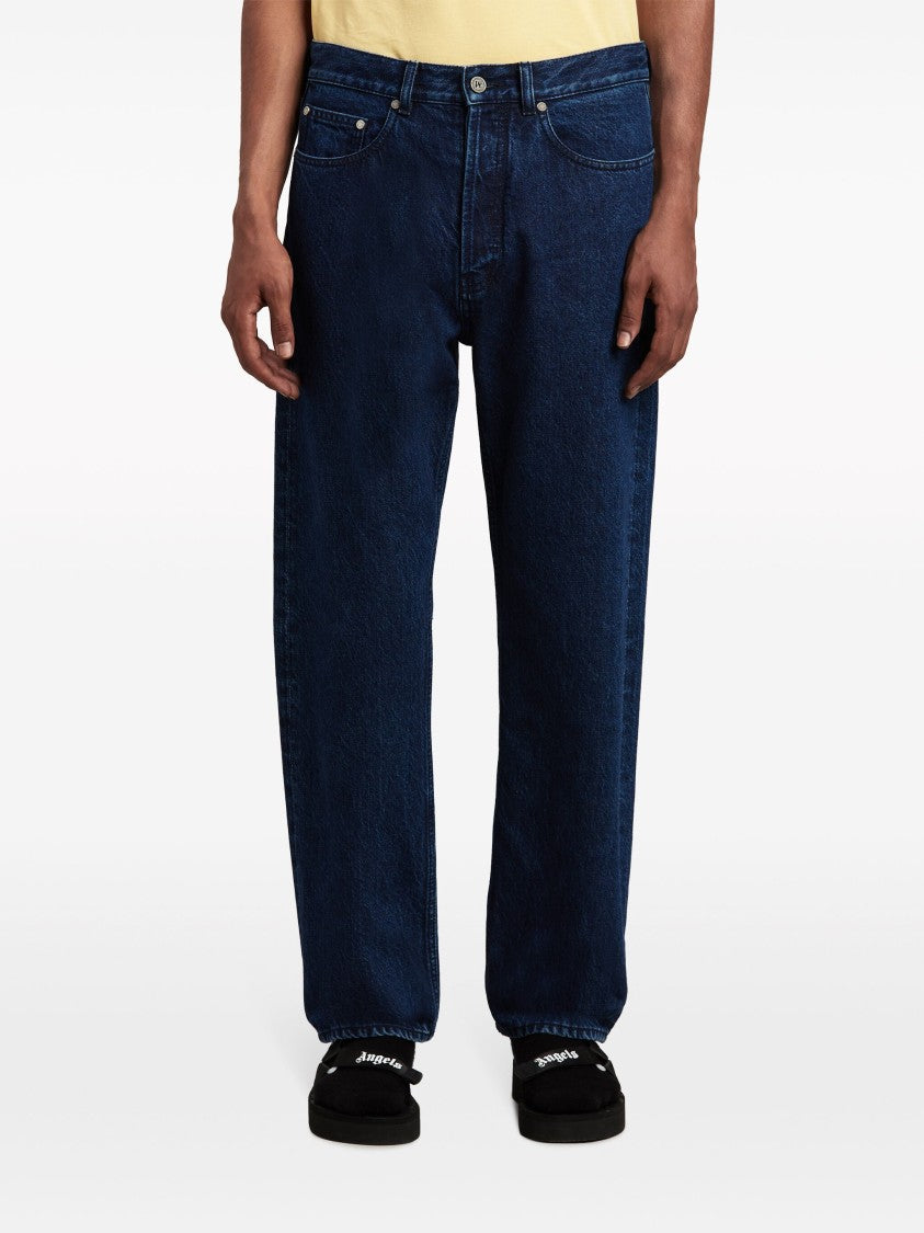 Palm Angels Dark Blue Classic Logo Cotton Denim Jeans