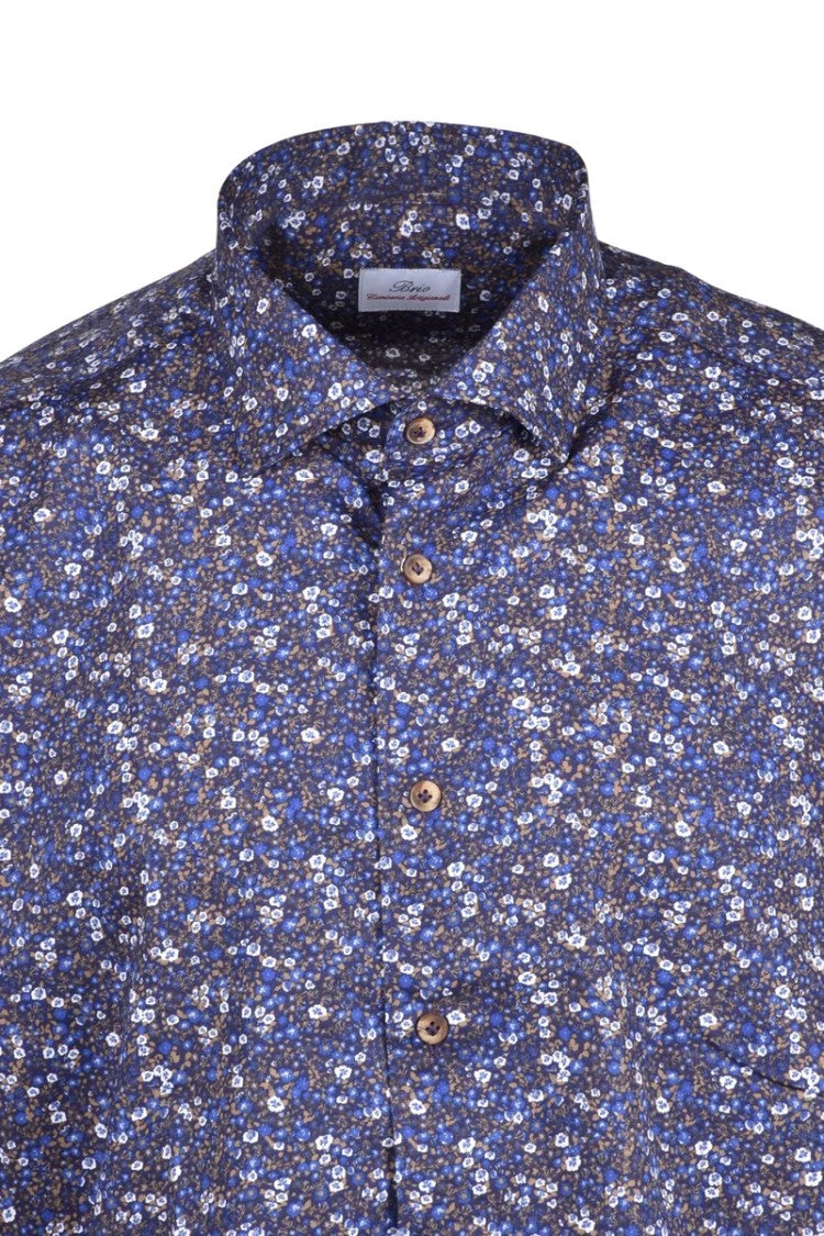 Brio Blue Brown Floral Stretch Shirt