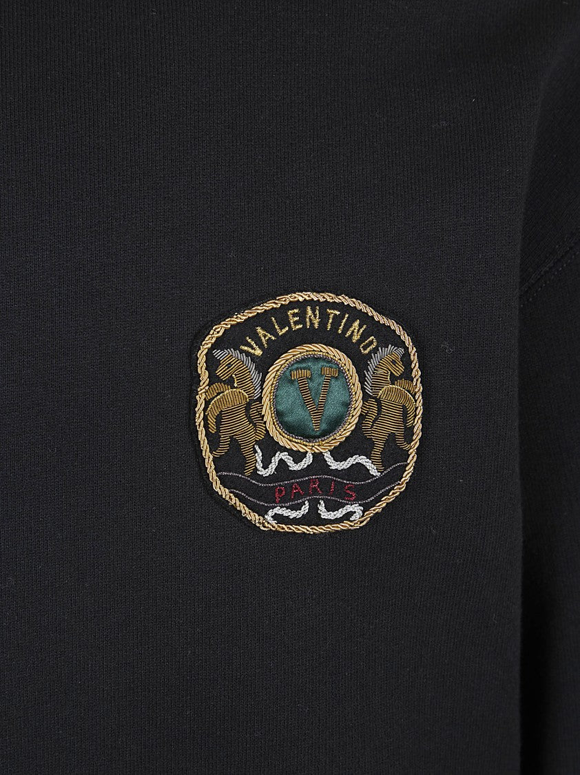 Valentino Garavani Embroidered Patch Black Cotton Sweatshirt