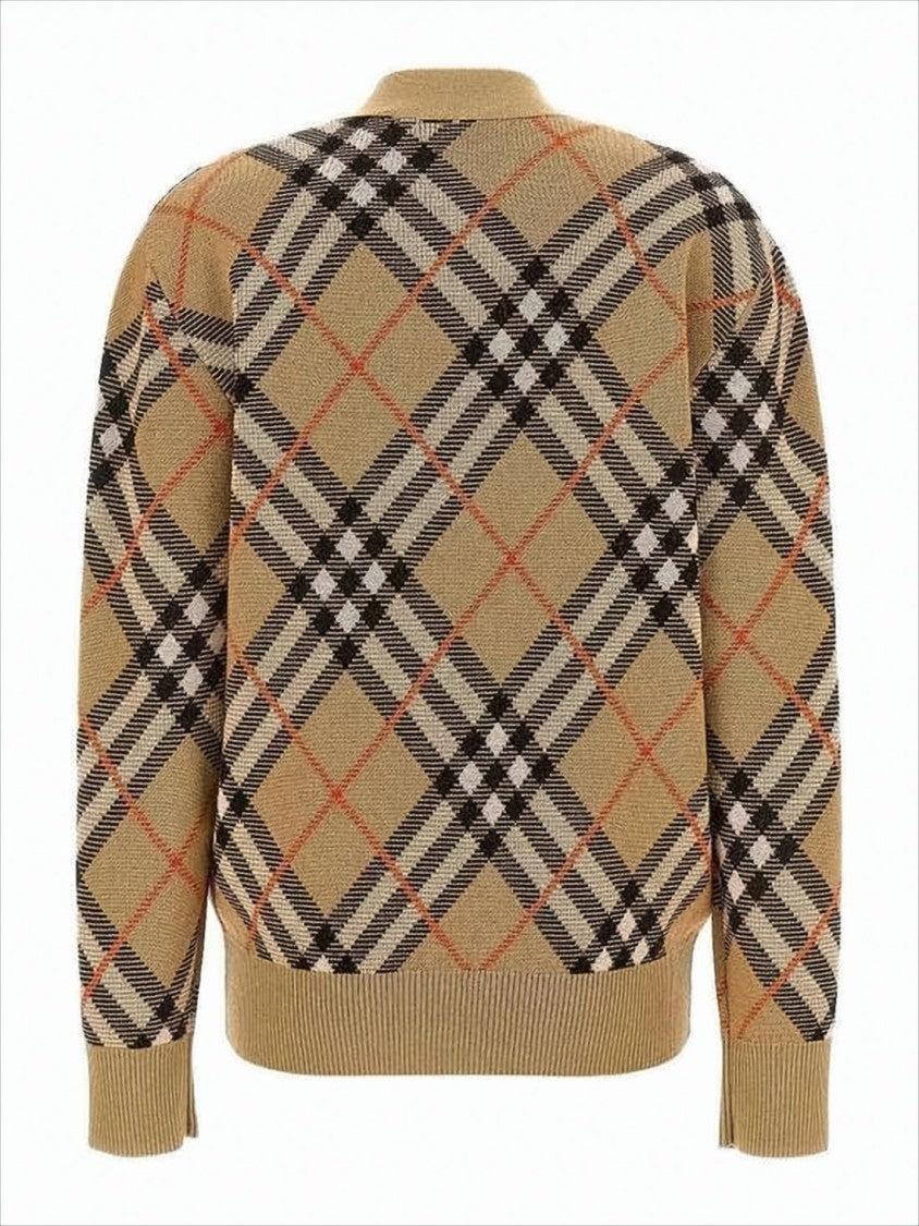Burberry Beige Check Pattern Cardigan With V-Neckline