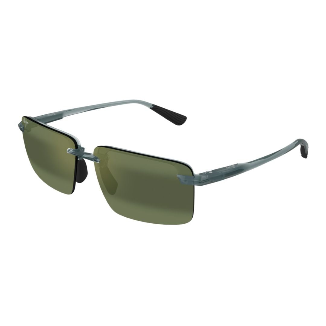 Maui Jim Laulima Rimless Rectangular Sunglasses With Green-Tinted Lenses