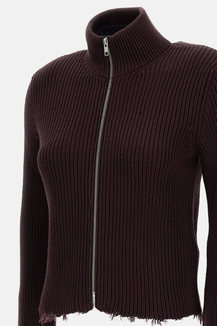 Mm6 By Maison Margiela Cropped Ribbed Knit Cardigan With High Neck Design