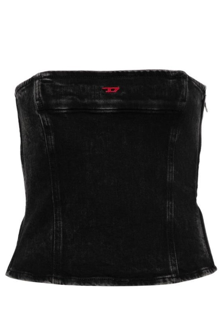 Diesel Fitted Strapless Denim Top With Corset