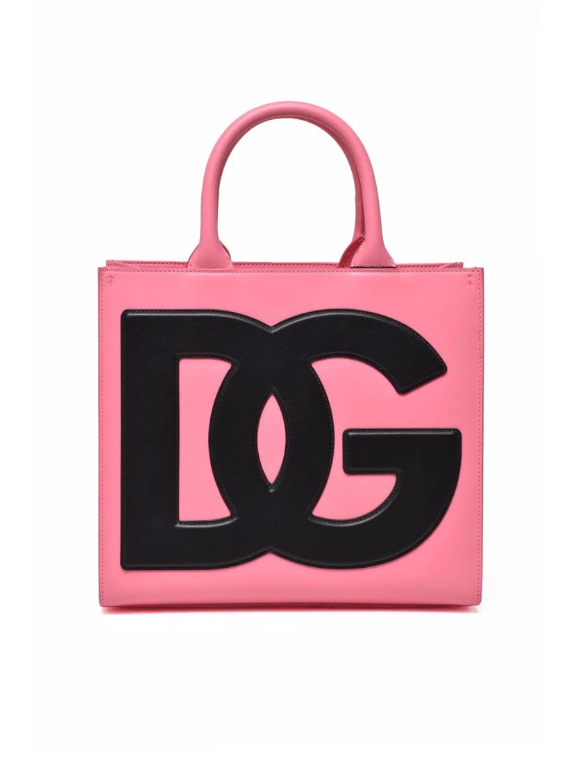 Dolce & Gabbana Structured Pink Leather Tote Bag With Logo Accent