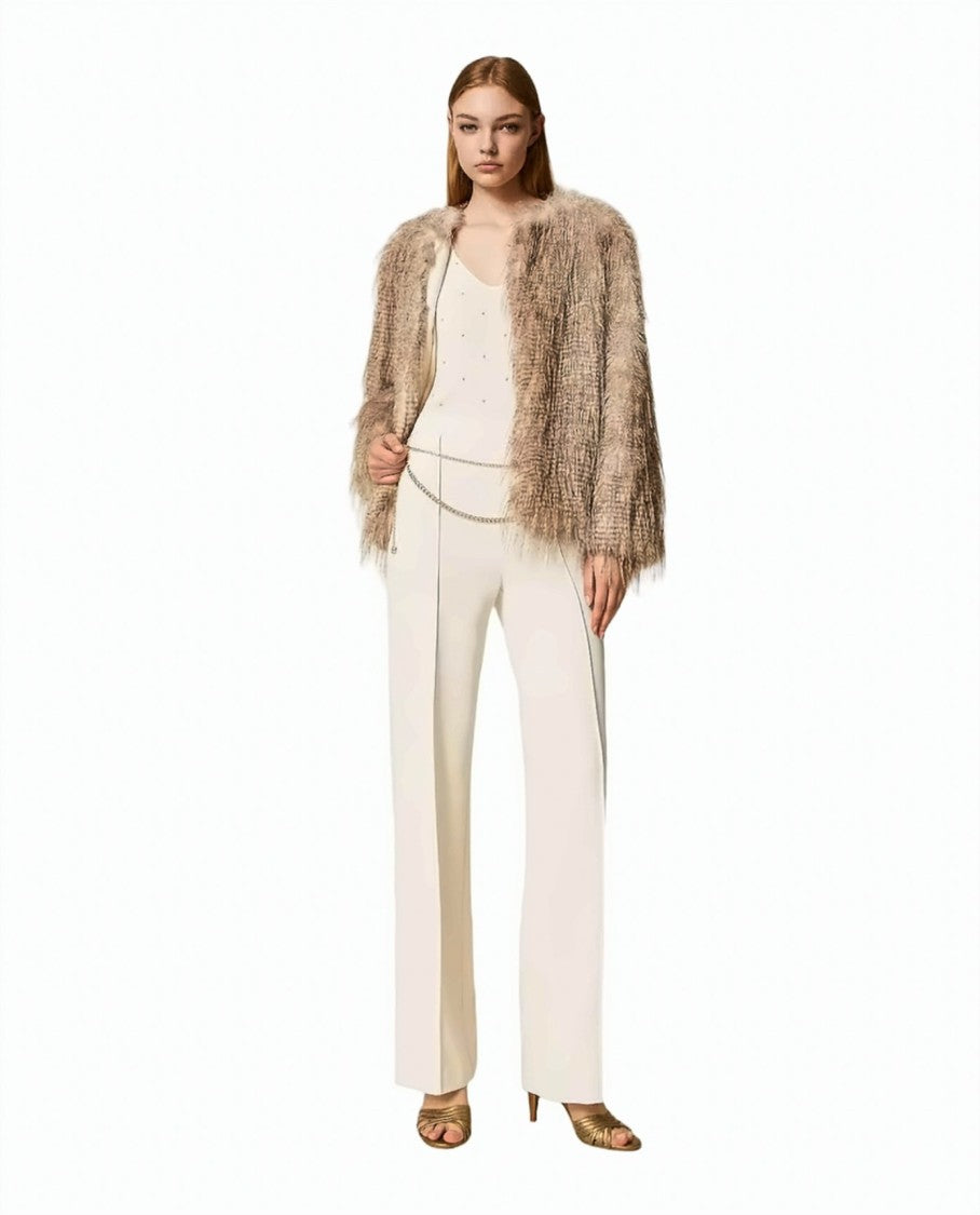 Twin-Set Crêpe Cady Removable Chain Belt Wide-Leg Pants