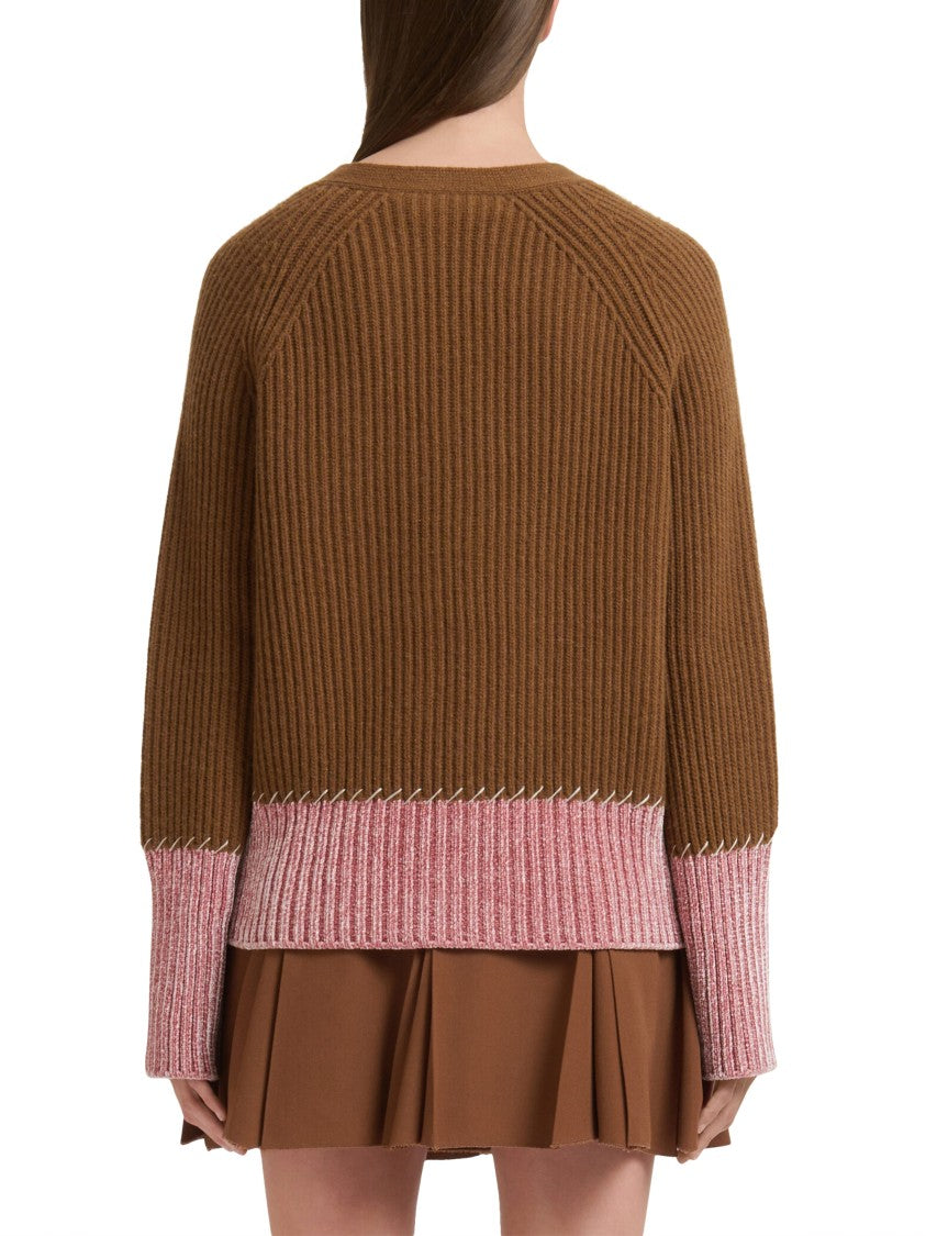 Marni Ribbed Knit Cardigan With Color-Block Design