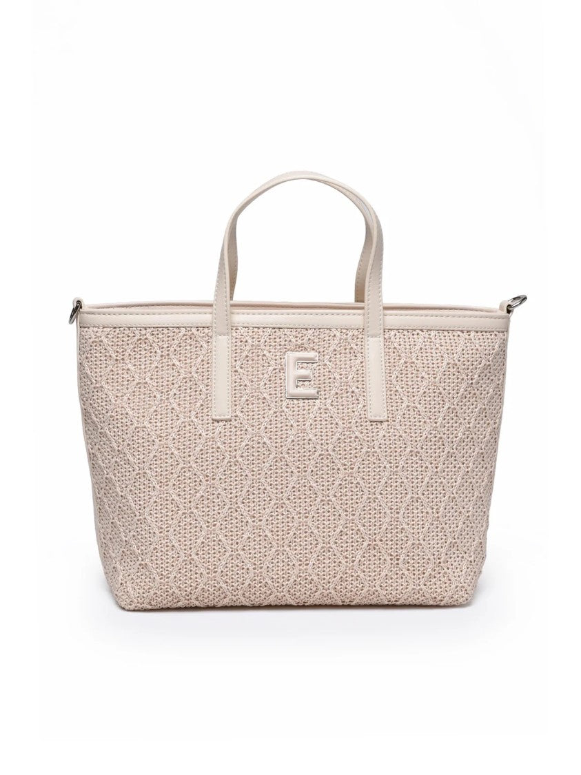 Ermanno Firenze White Terra Straw Polyester-Blend Small Tote Bag