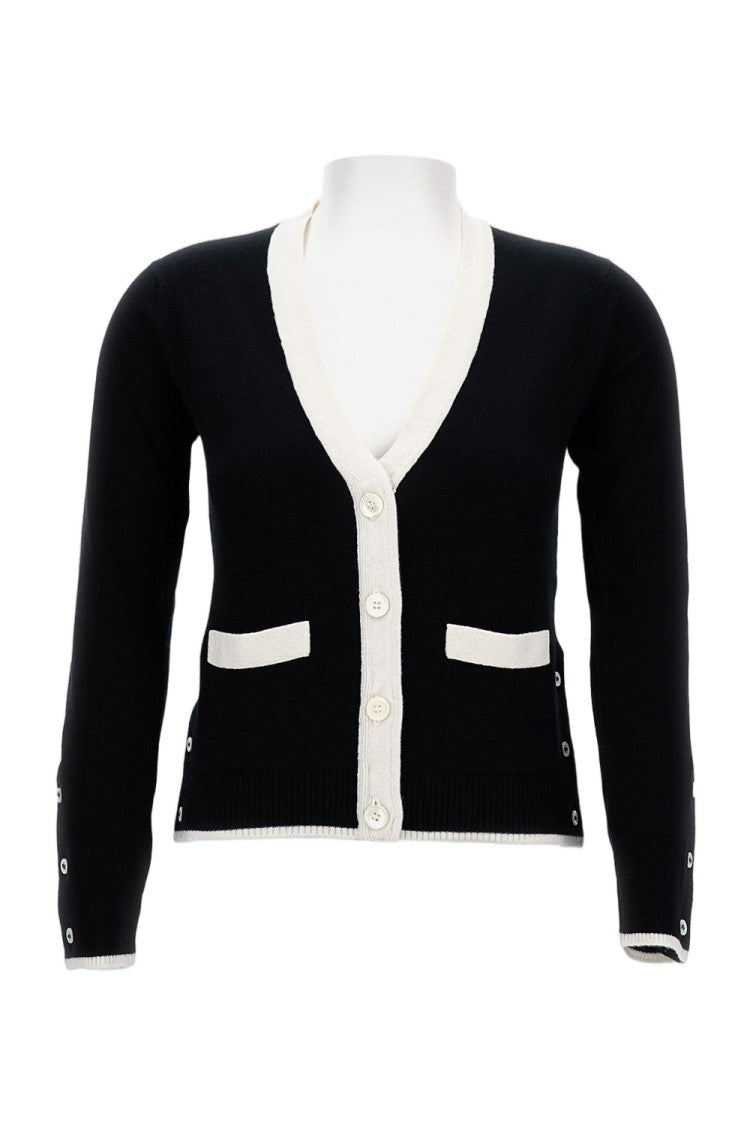 Thom Browne V-Neck Cardigan With Contrasting Trim And Button Closure