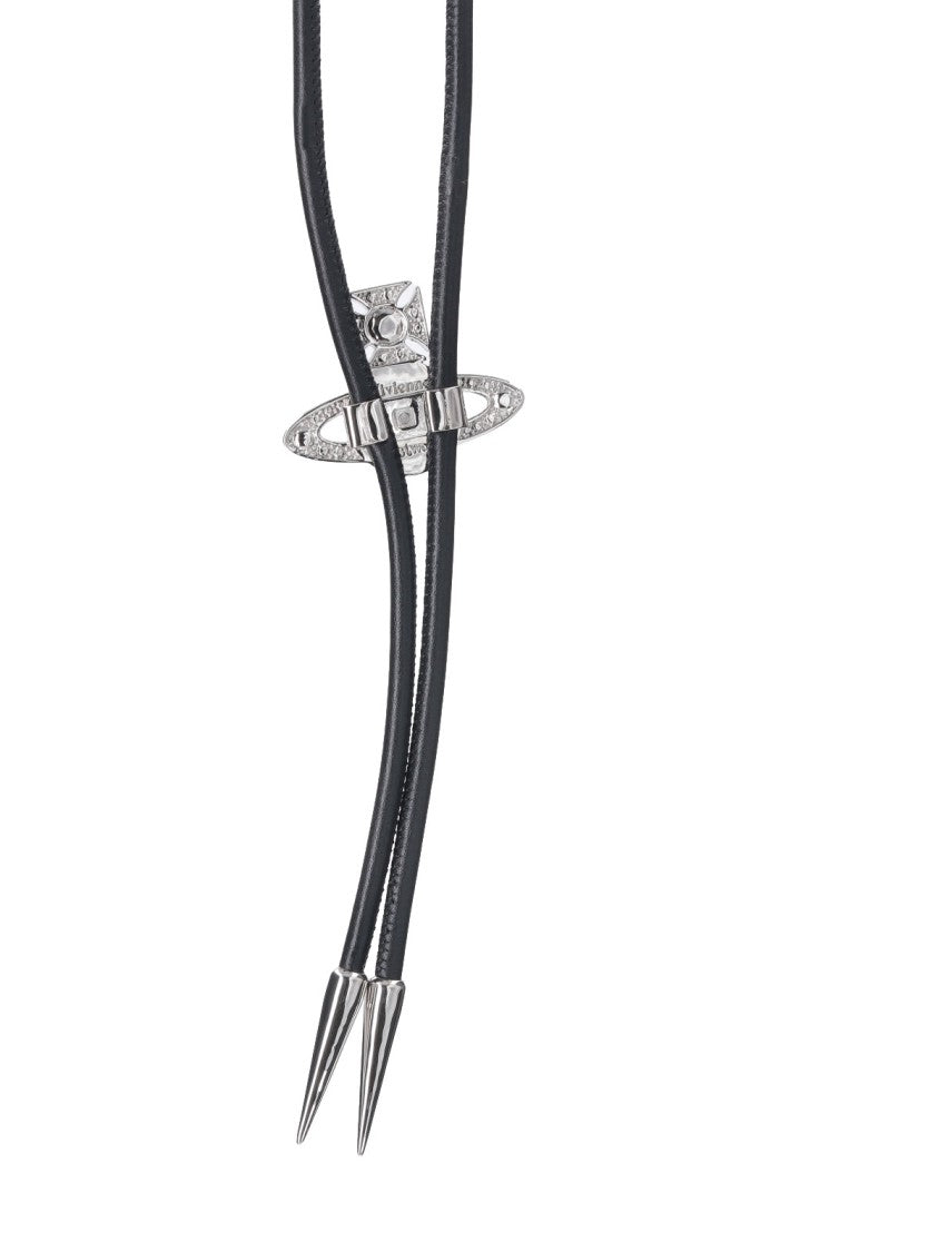 Vivienne Westwood Silvered Brass Leather Orb Bolo Tie