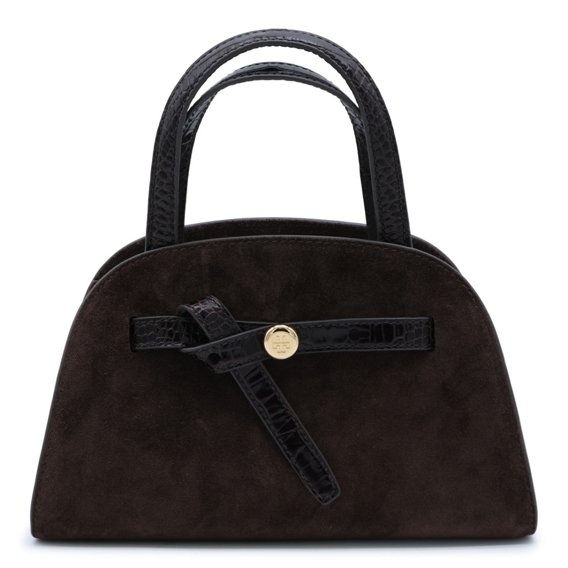 Tory Burch Structured Textured Shoulder Bag Suede Leather