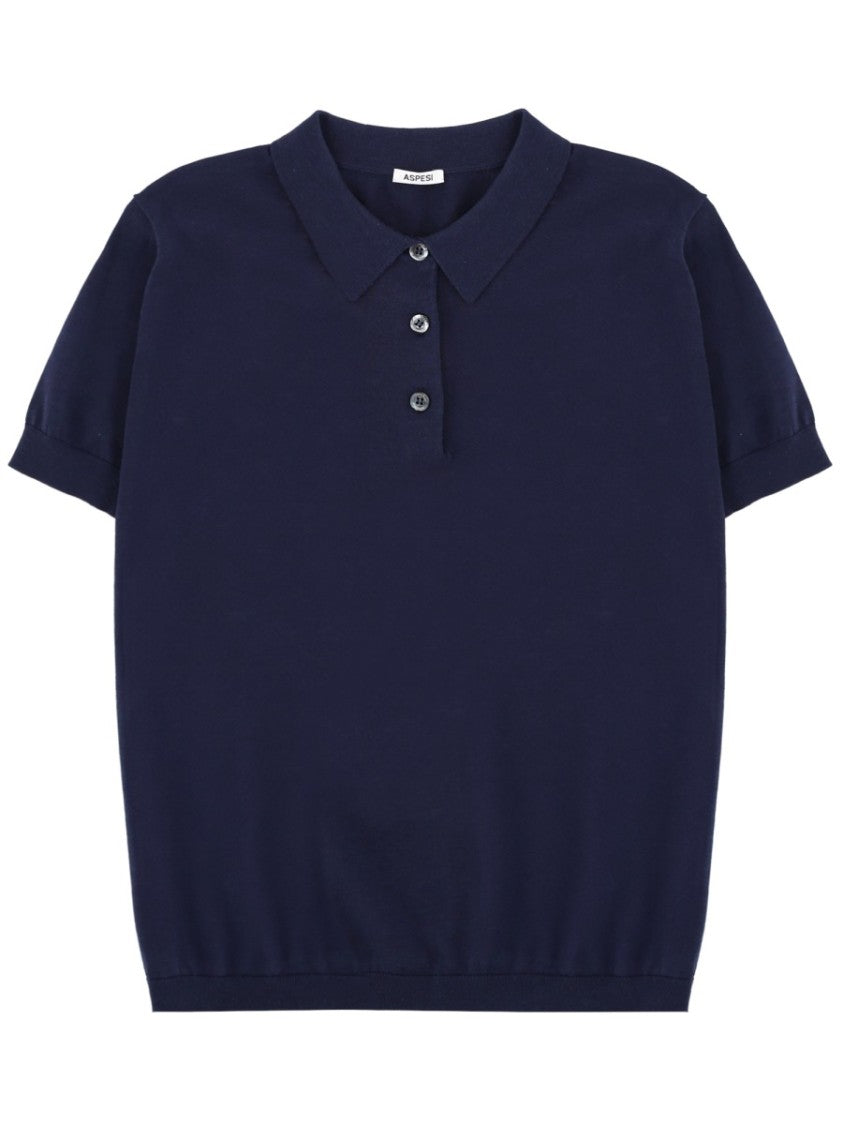 Aspesi Deep Navy Cotton-Blend Ribbed Polo Shirt