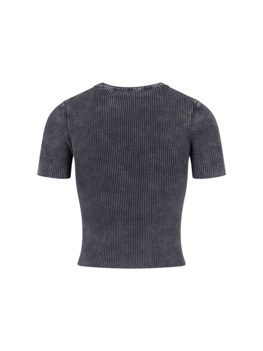 Diesel Ribbed Short-Sleeve Crop Top With Metallic Logo Detail