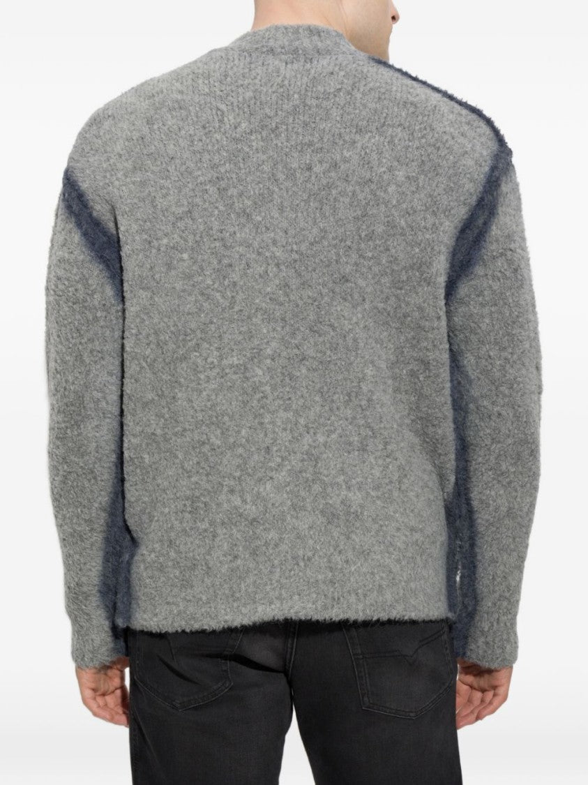 Diesel Button-Up V-Neck Sweater With Subtle Contrast Stripes