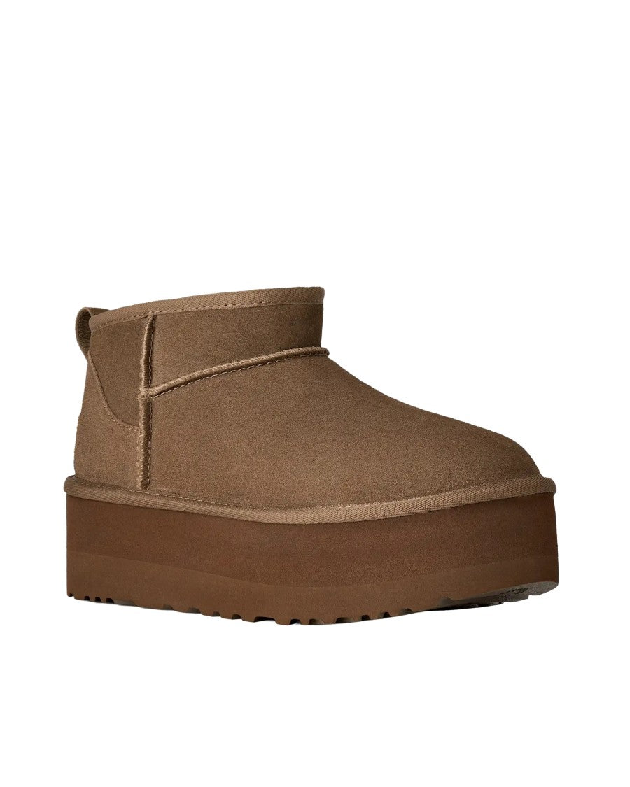 Ugg Light Bronze Classic Ultra Mini Suede Platform Ankle Boots
