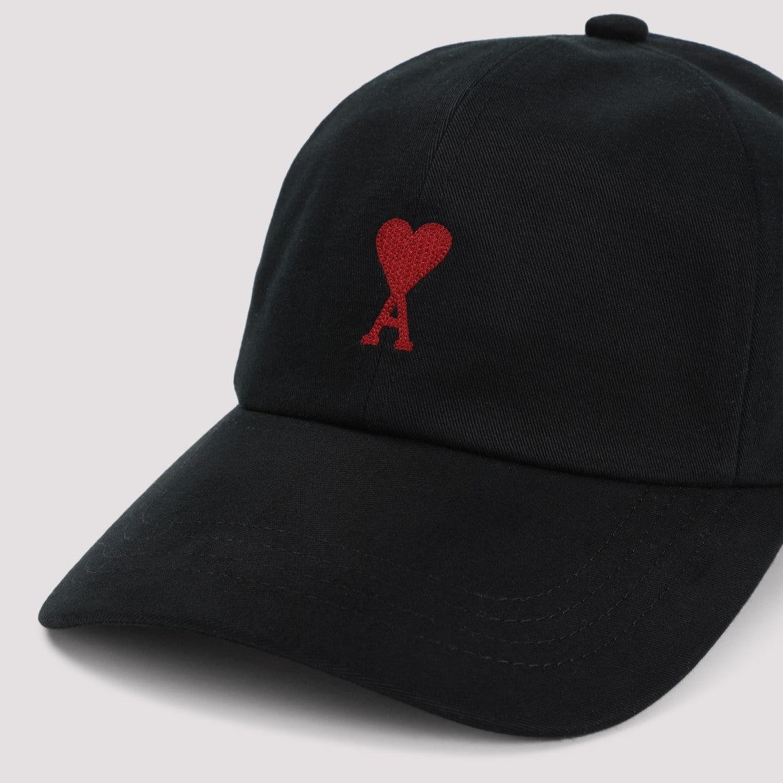 Ami Paris Black Cotton Hat With Red Embroidered Logo