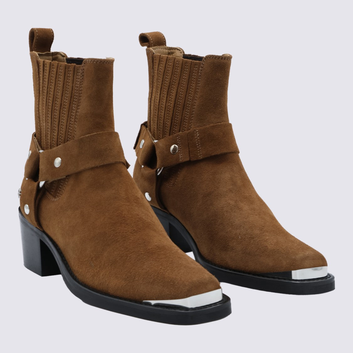 Anine Bing Brown Suede Ankle Boots With Metallic Cap