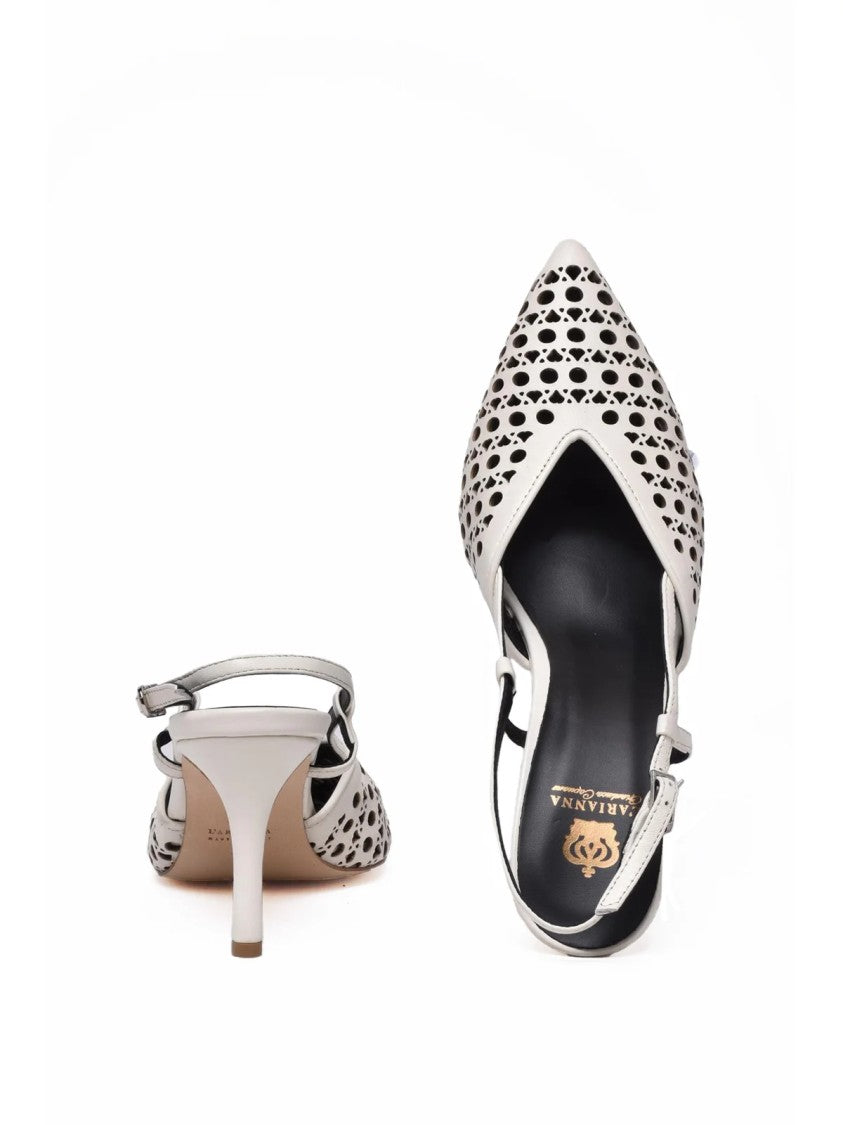 L'arianna White Cut-Out Pointed Toe Leather Heels