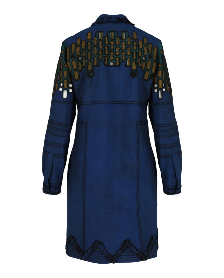 Bottega Veneta Collared Dress With Intricate Patterns And Snap Closure