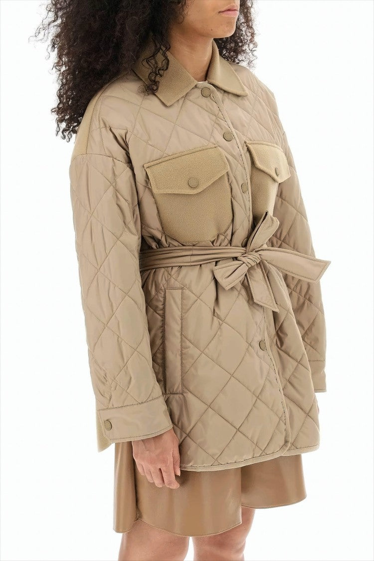 Max Mara Diamond Quilted Belted Padded Coat In Neutral