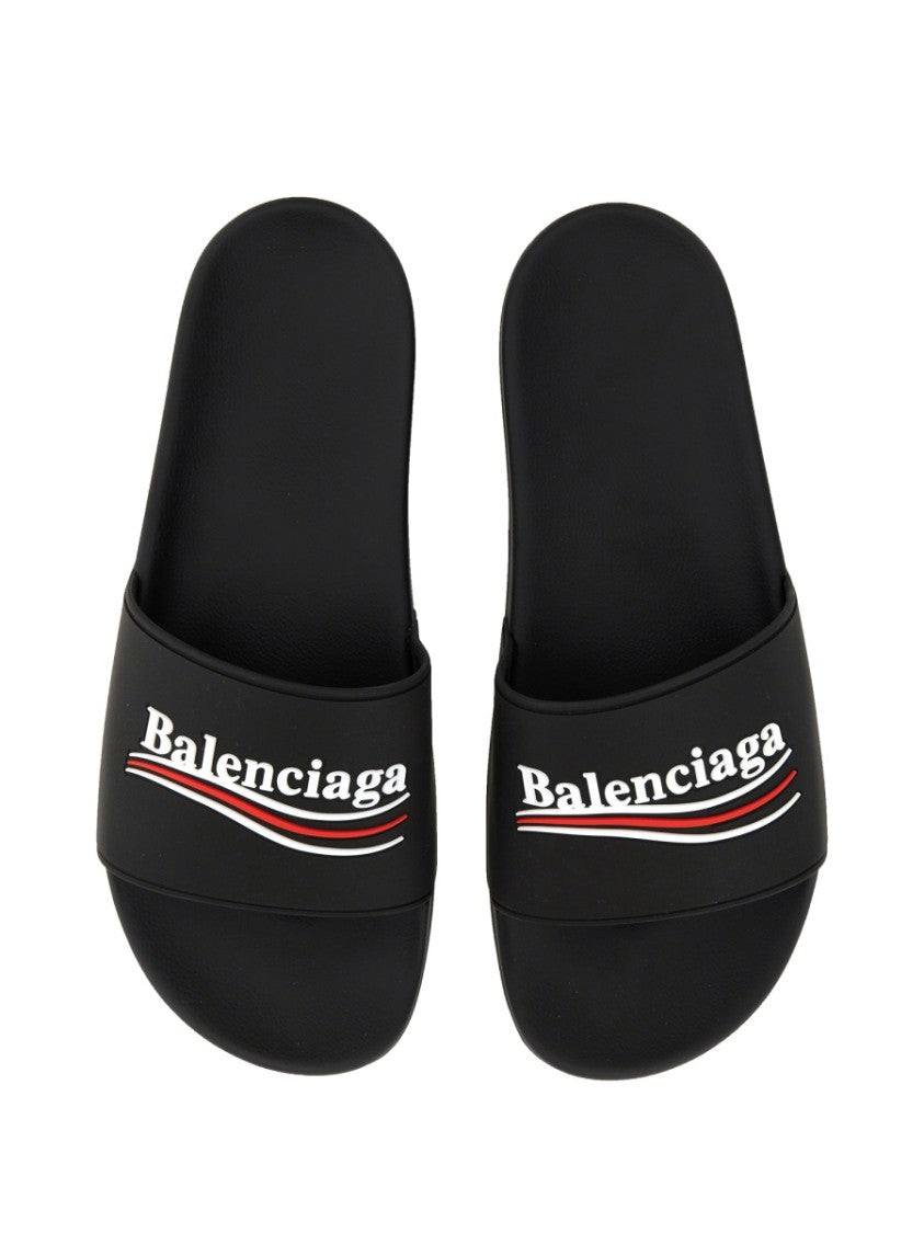 Balenciaga Contoured Logo Print Black Tpu Slide Sandals