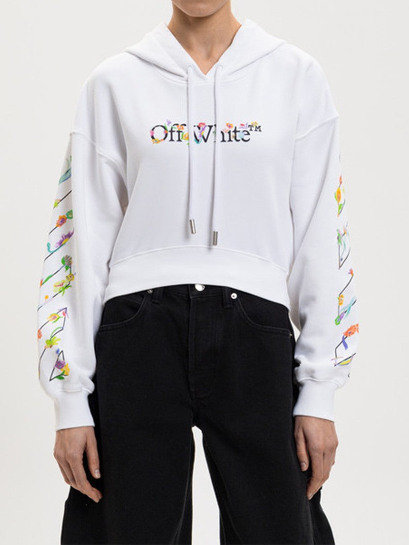 Off-White White Bookish Glowing Flower Cotton Hoodie