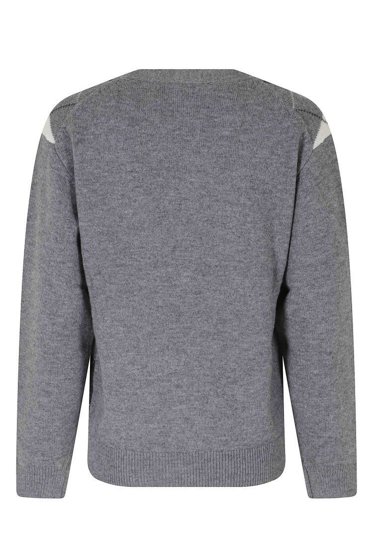 Dunst Anthracite V-Neck Argyle Wool Cardigan