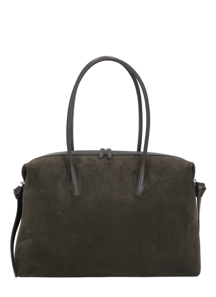 Yuzefi Brown Suede Shoulder Bag With Double Handle Design