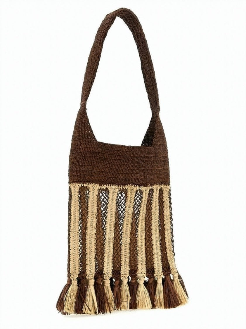 Isabel Marant Raffia Woven Shoulder Bag With Tassel Accents
