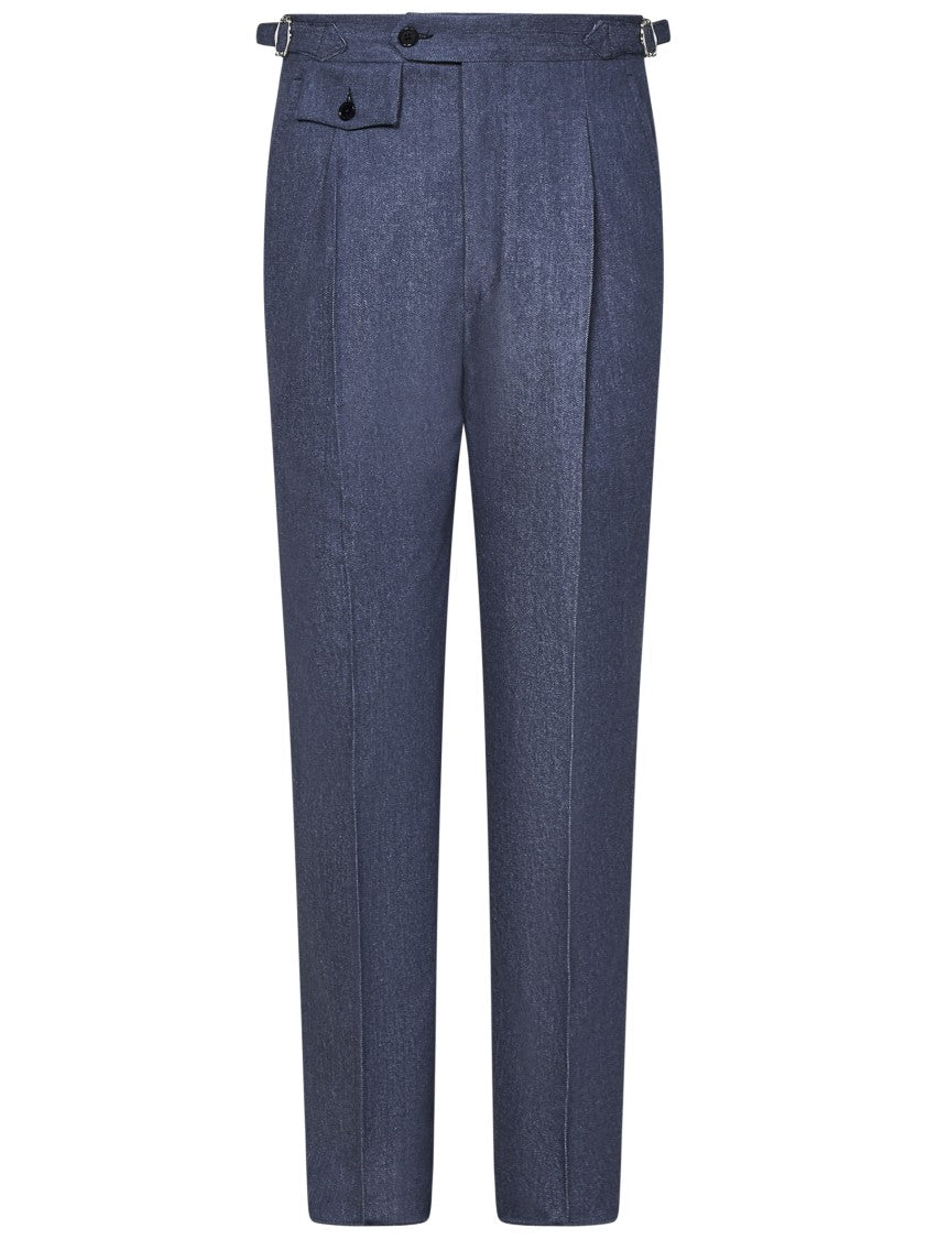 Franzese Collection Tailored Blue Australis Denim Super 150S Merino Wool Trousers