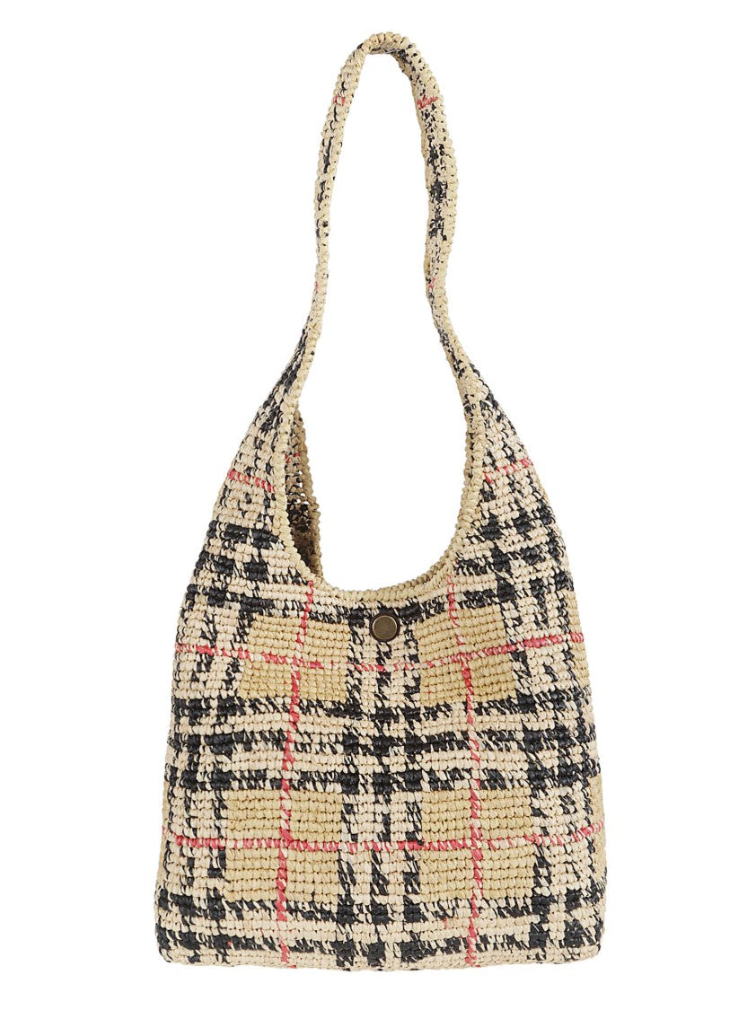 Burberry Woven Raffia Bag With Checkered Pattern
