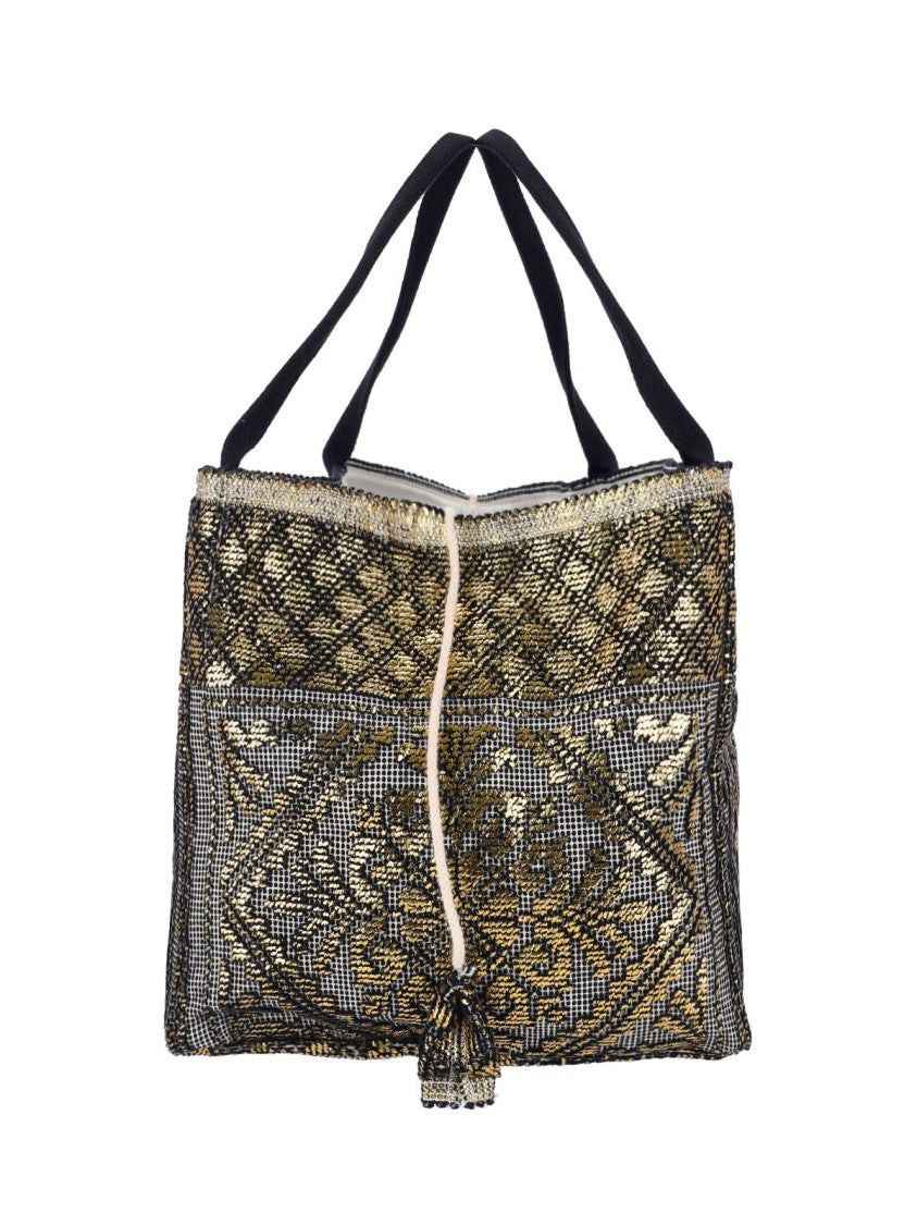 Ledaf Black Olbia Embroidered Tassel Tote Bag