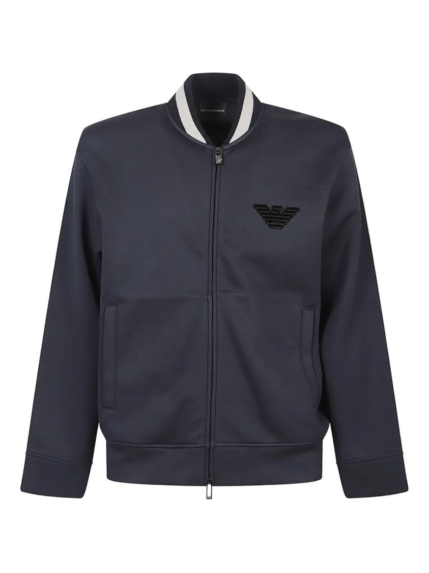 Emporio Armani Navy Blue Zip-Up Sweatshirt With Bomber Collar