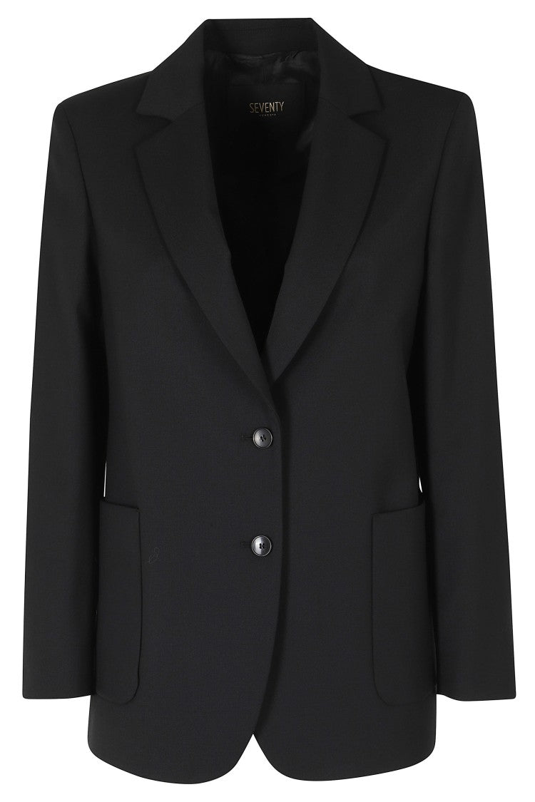 Seventy Black Single-Breasted Back Vent Polyester-Blend Jacket