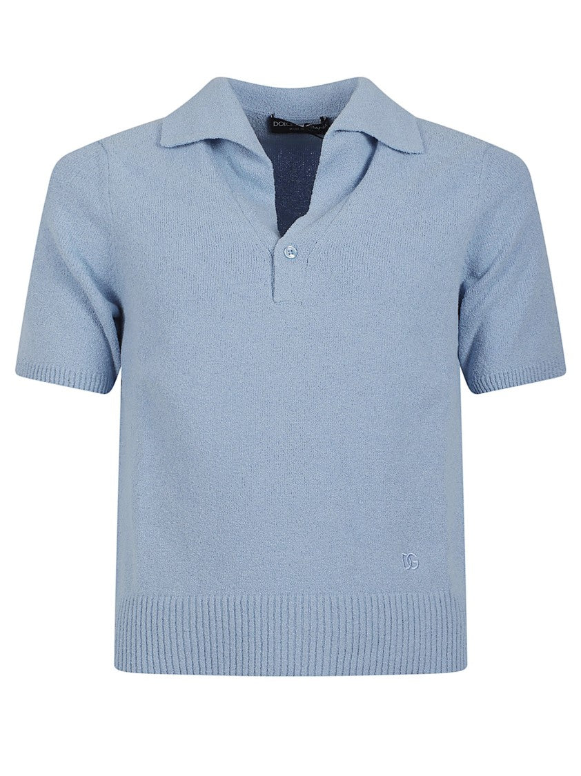 Dolce & Gabbana Textured Knit Polo Shirt With Ribbed Hem