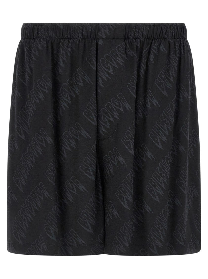 Balenciaga Fluid Viscose Shorts With All-Over Logo Print