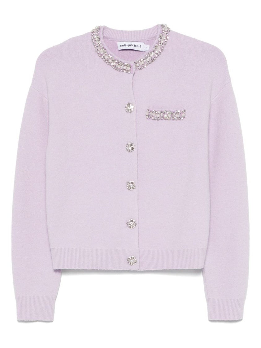 Self-Portrait Lilac Cardigan With Sparkling Crystal Accents
