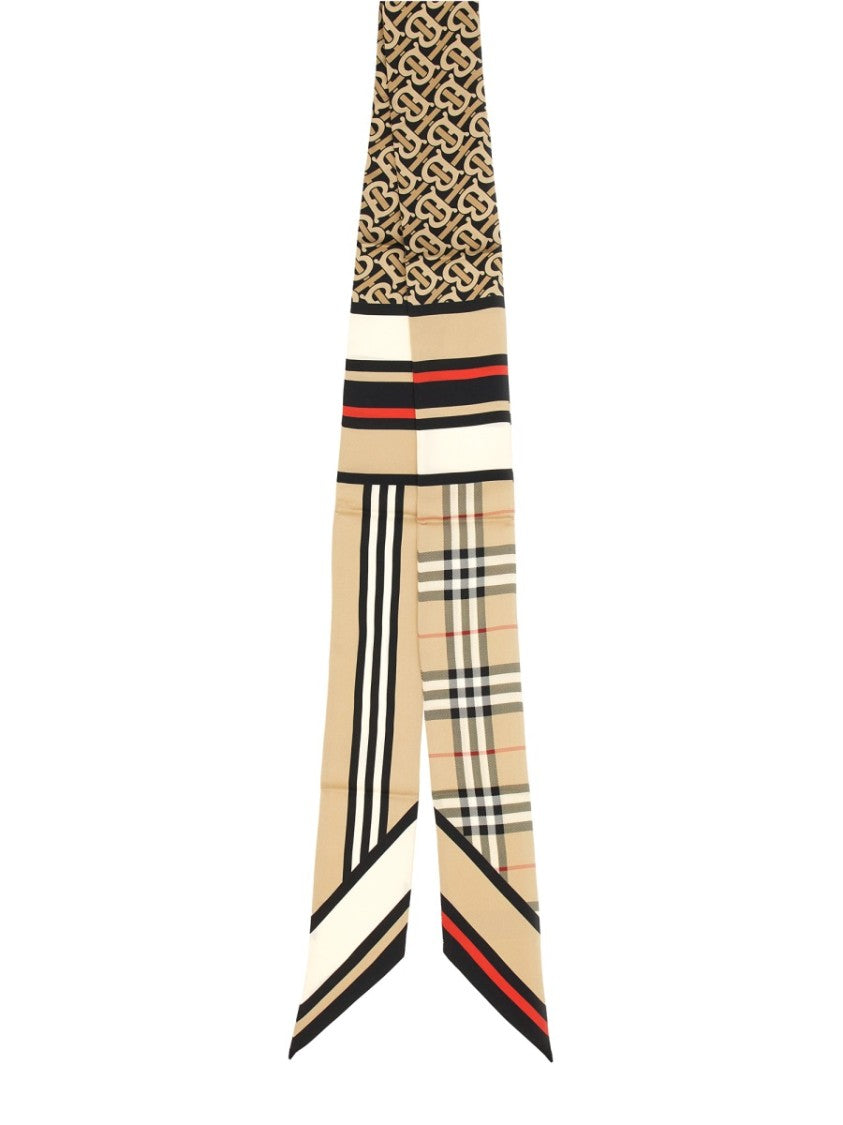 Burberry Thin Silk Scarf With Pattern Mix