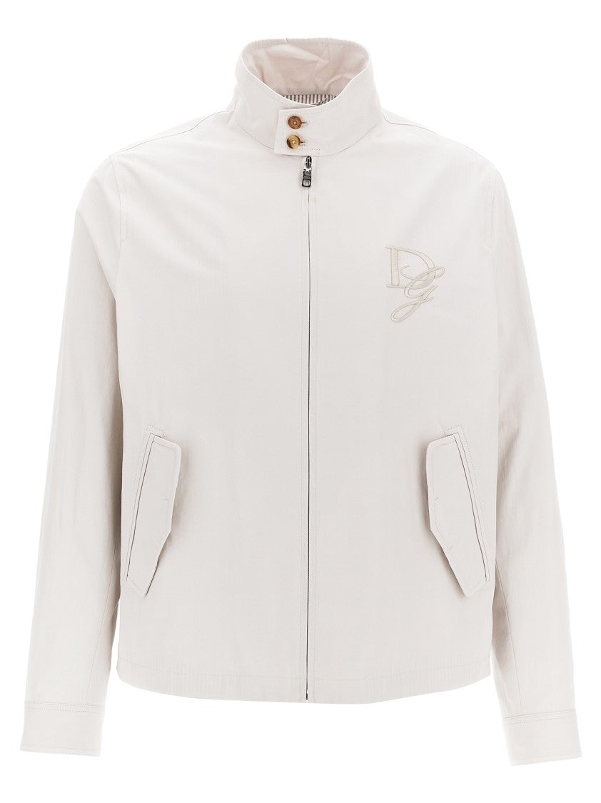 Dolce & Gabbana Tonal Embroidered Cotton Jacket With High Neck