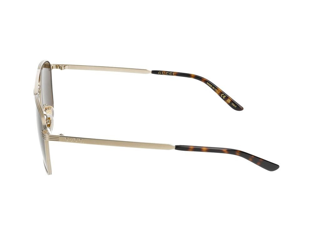 Gucci Gold-Finish Square Frame Sunglasses With Double Bridge Technology