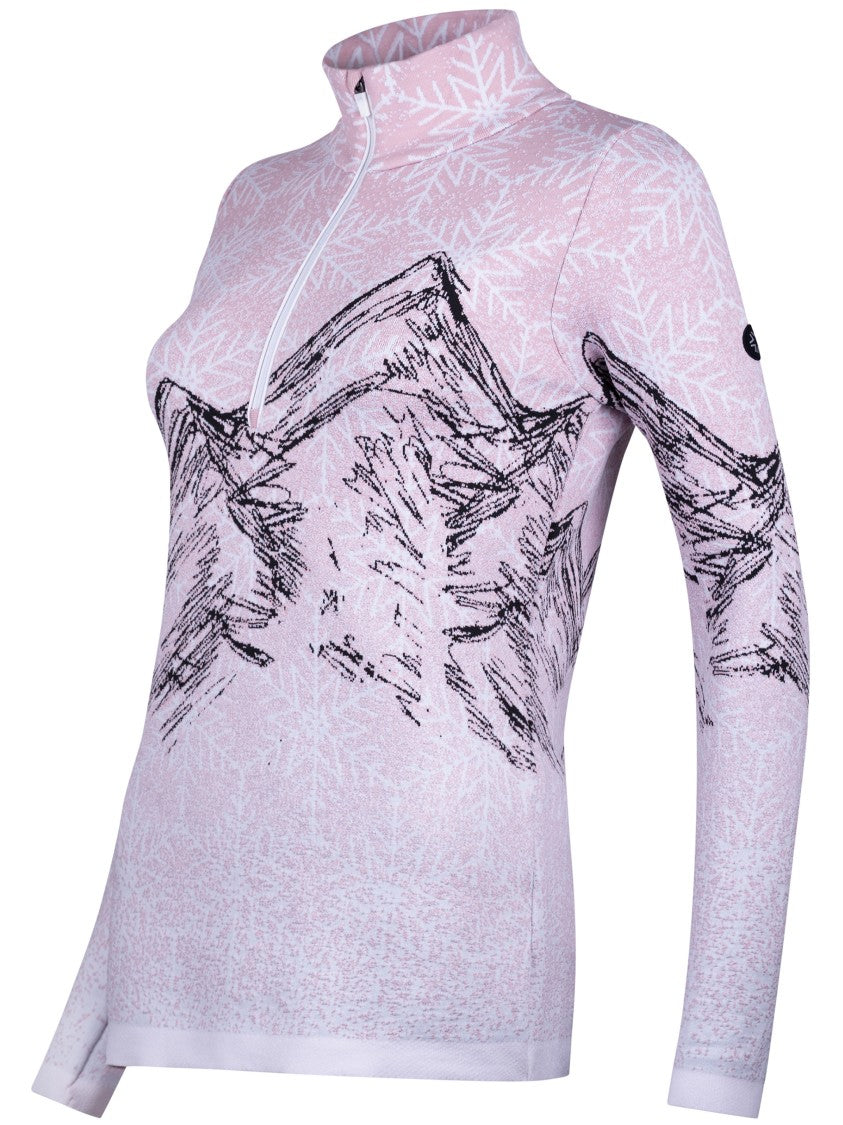Newland Long Sleeve Half-Zip Top With Snowflake Pattern And Mountain Graphic