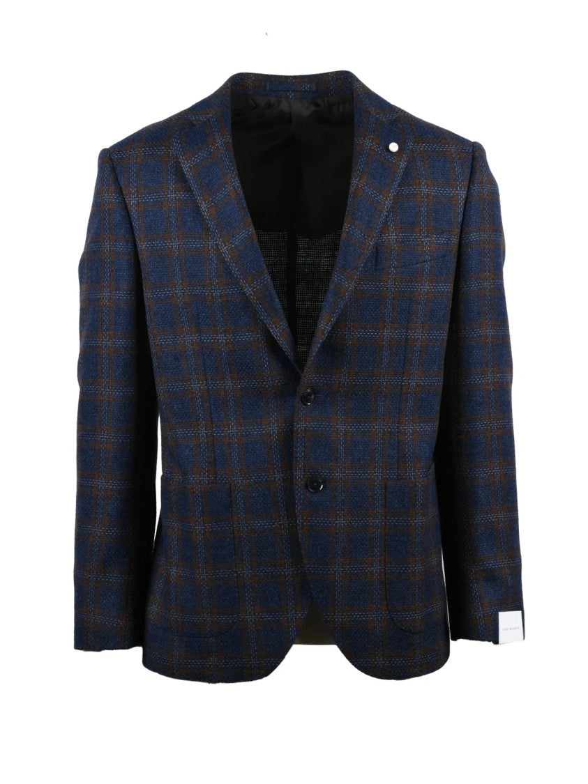 Luigi Bianchi Checkered Wool Cotton Cashmere Blend Jacket With Soft Texture